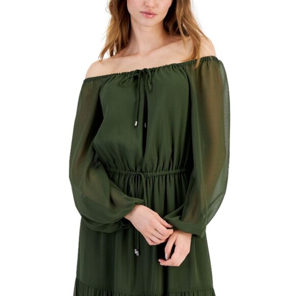 INC International Concepts Large Off-The-Shoulder Tiered Green Maxi Dress NWT - Picture 1 of 6